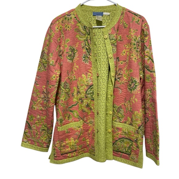 Provence D'Amour Reversible Jacket Women Size XL Cotton Quilted Eyelet Pink - Picture 1 of 9